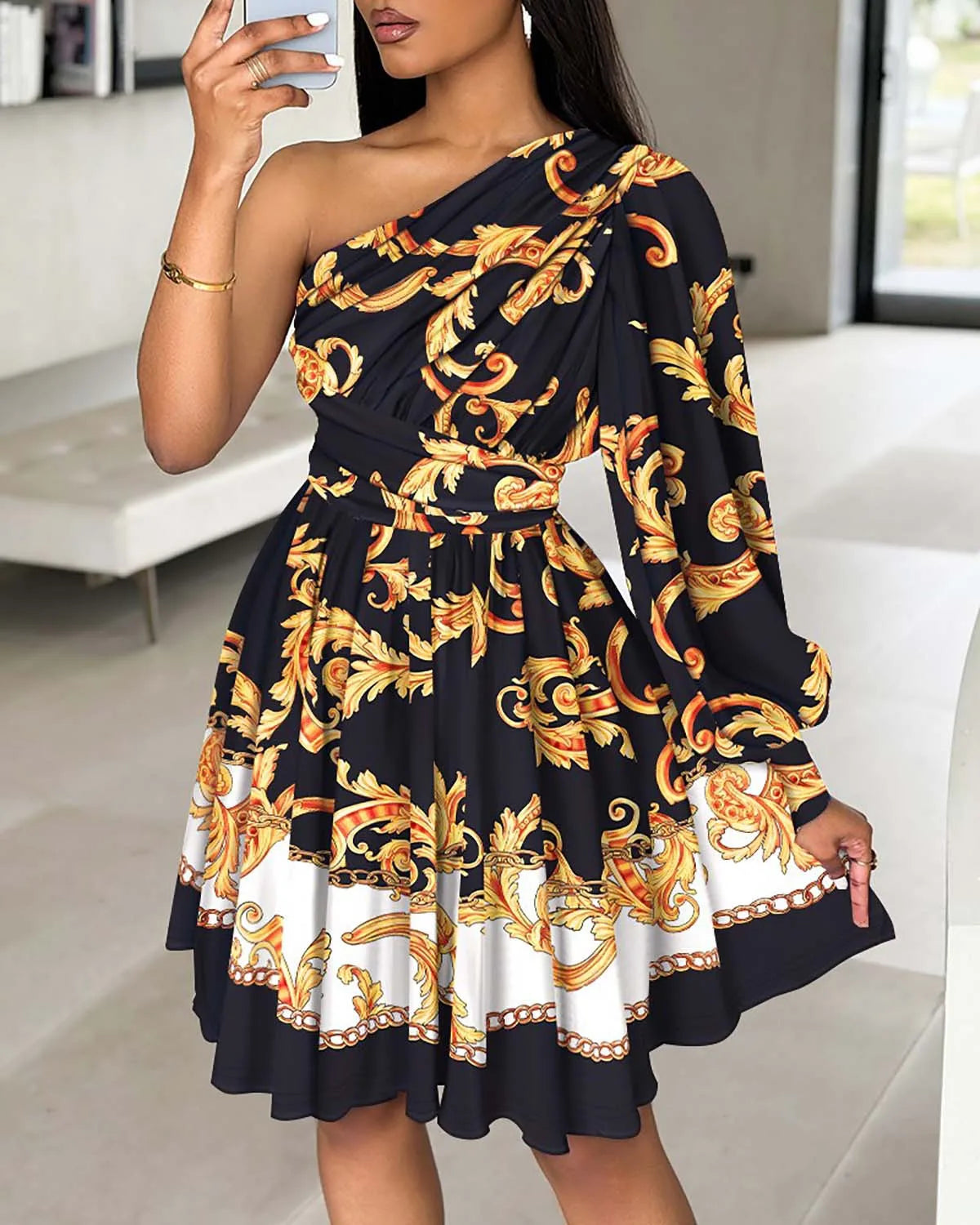 Luna - Rochie Sexy Boho cu un Umăr Decupat