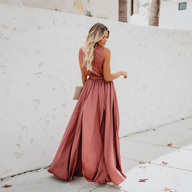 Lola - Rochie lungă de modă fără mâneci, rafinată