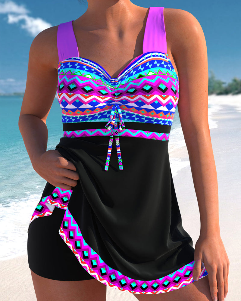 Eliza | Costum de baie cu șnur și imprimeu în dungi