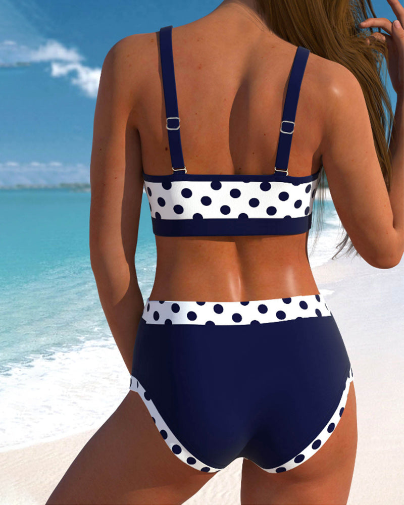 Hannah | Bikini patchwork cu talie înaltă și imprimeu cu mazăre