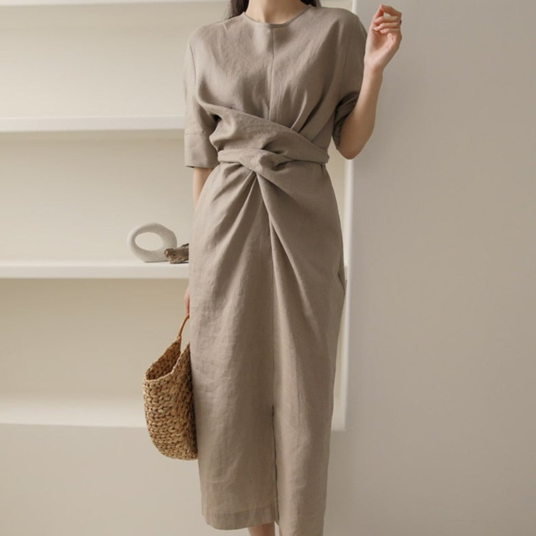 Zaria - Rochie neregulată din in în Khaki