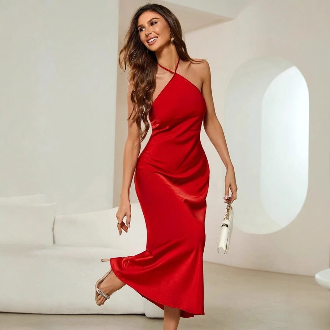 Vineri - Rochie Satinată Sexy de Seară Lungă