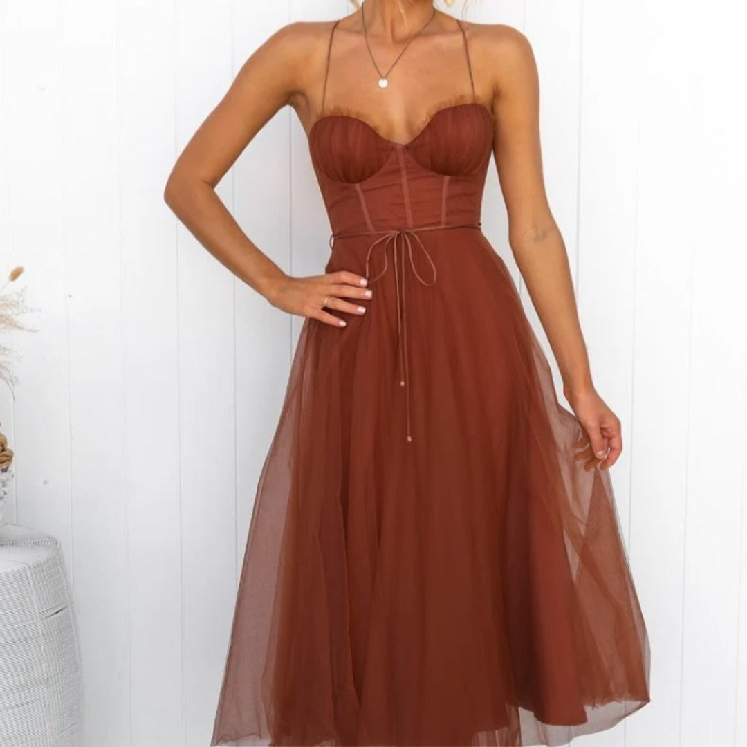 Aria - Rochie de petrecere maxi cu bretele din chiffon pentru prințese moderne